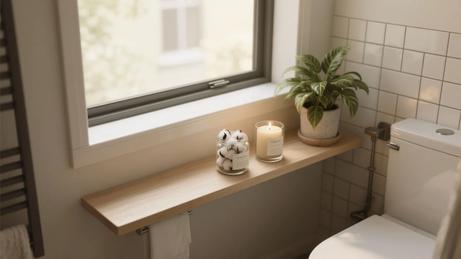 3. Narrow Ledge Shelves — Storage that Frames the View