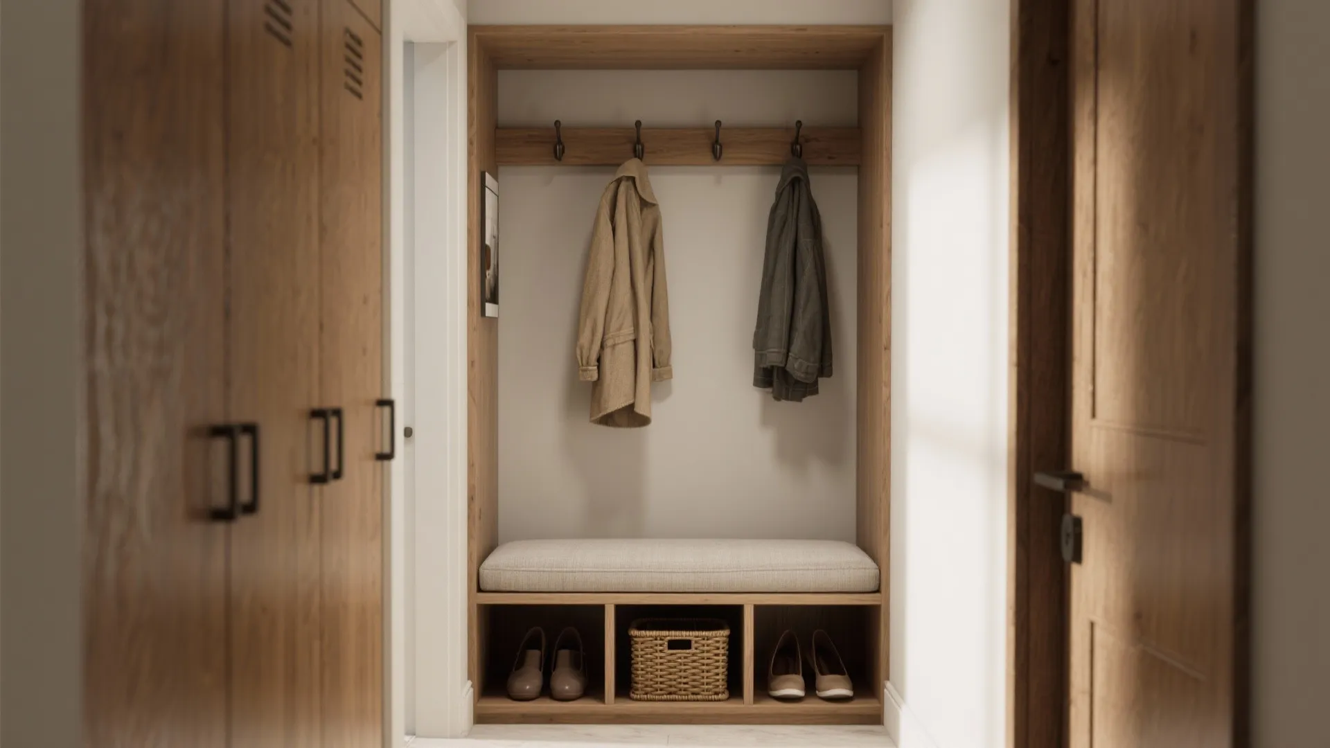 3. Narrow open locker with bench