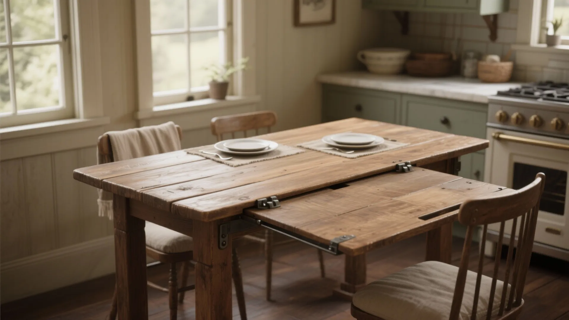 1. Narrow Plank Table with Foldable Leaves