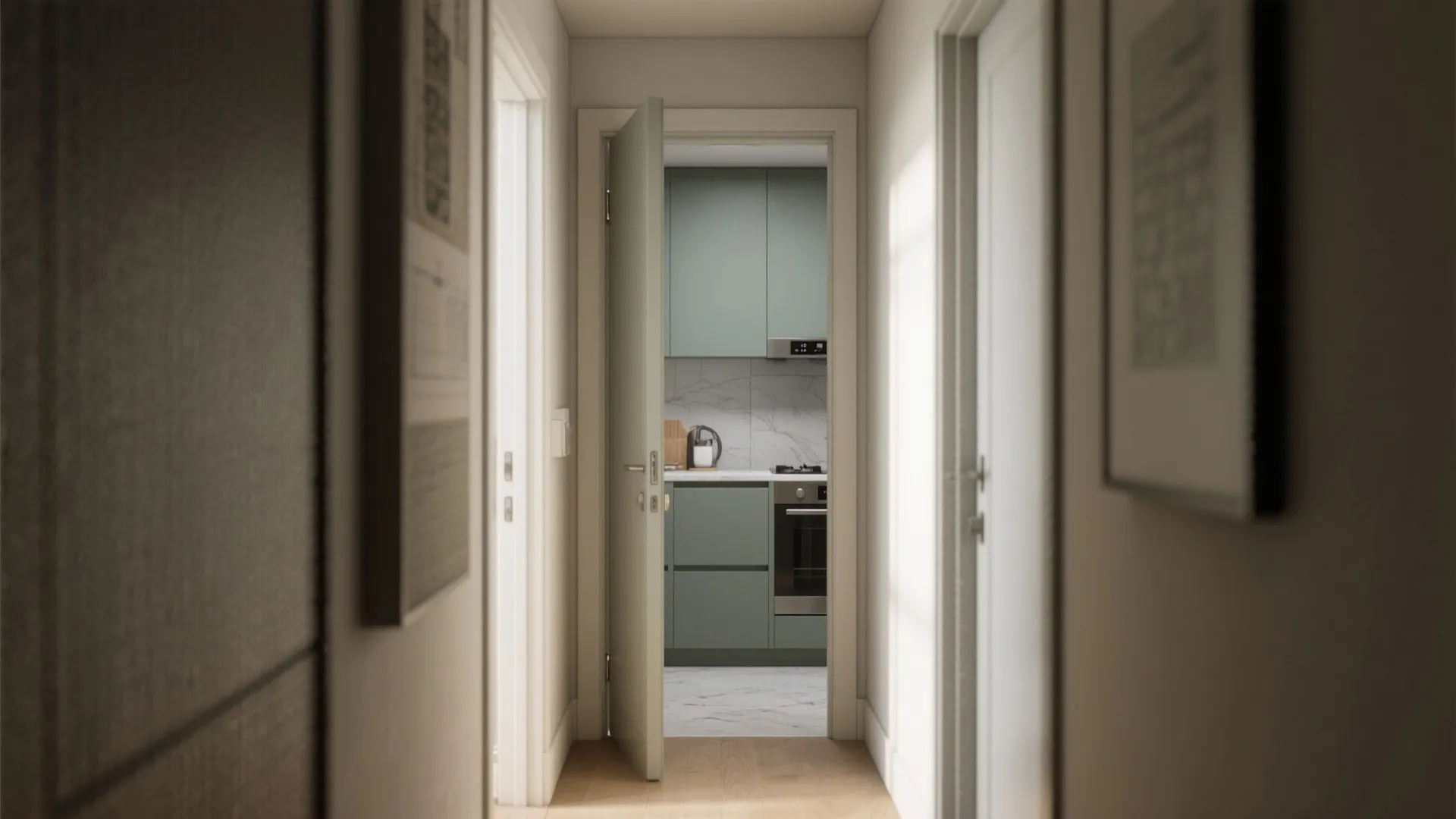 3. Narrow Swing Door with Pocketed Trim for Tight Passages