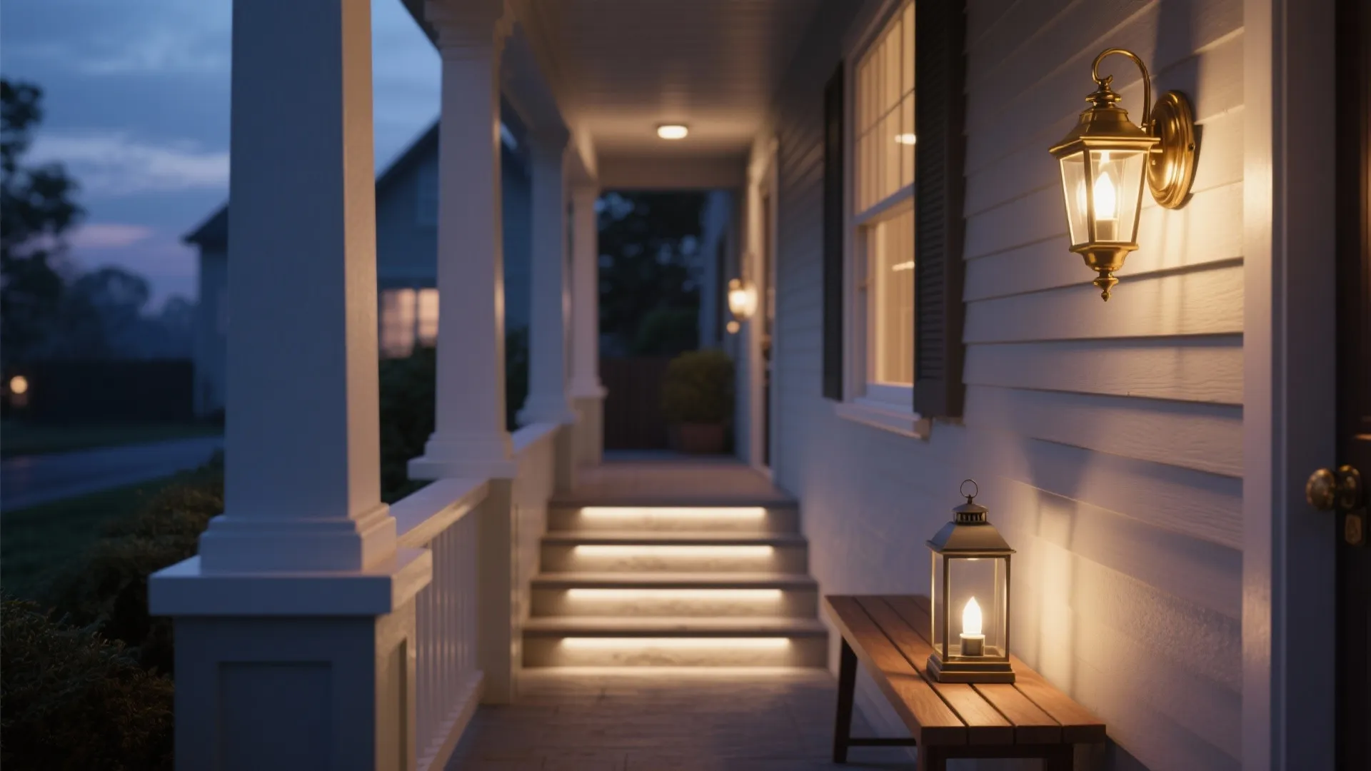 2. Layer lighting on a narrow porch