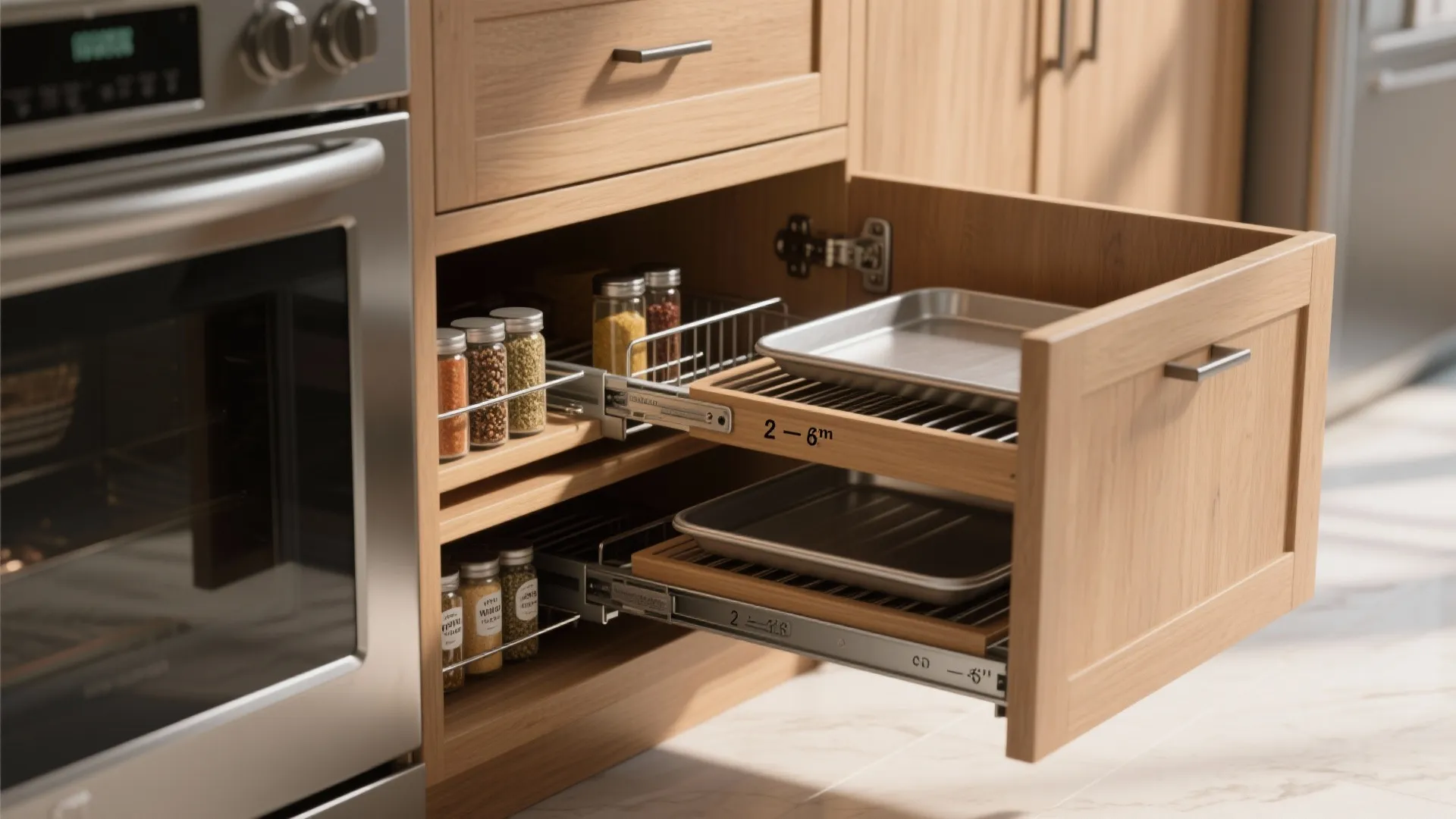 3. Install narrow pull-out cabinets in tiny gaps