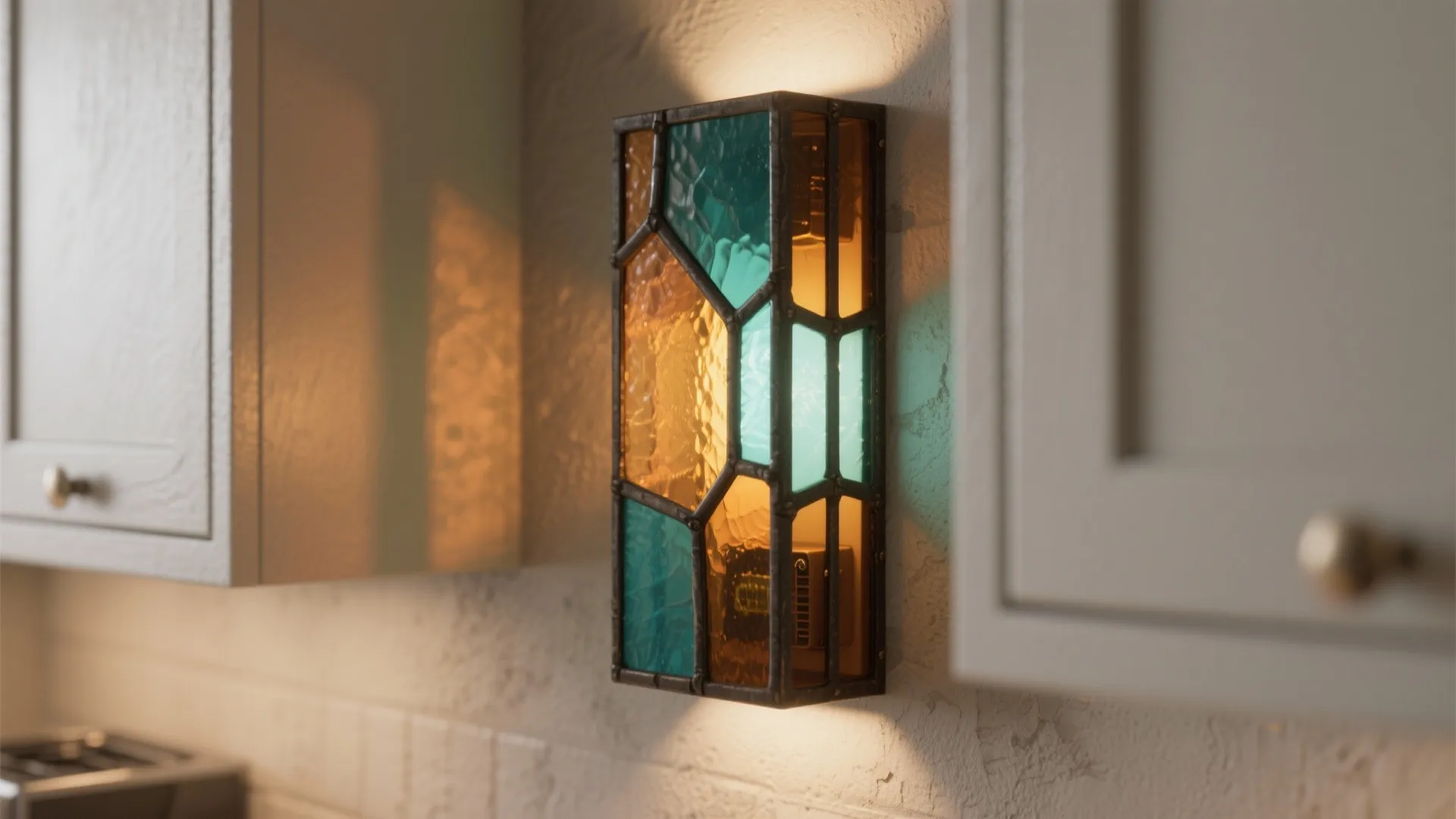 1. Narrow Vertical Sconce with Geometric Panels