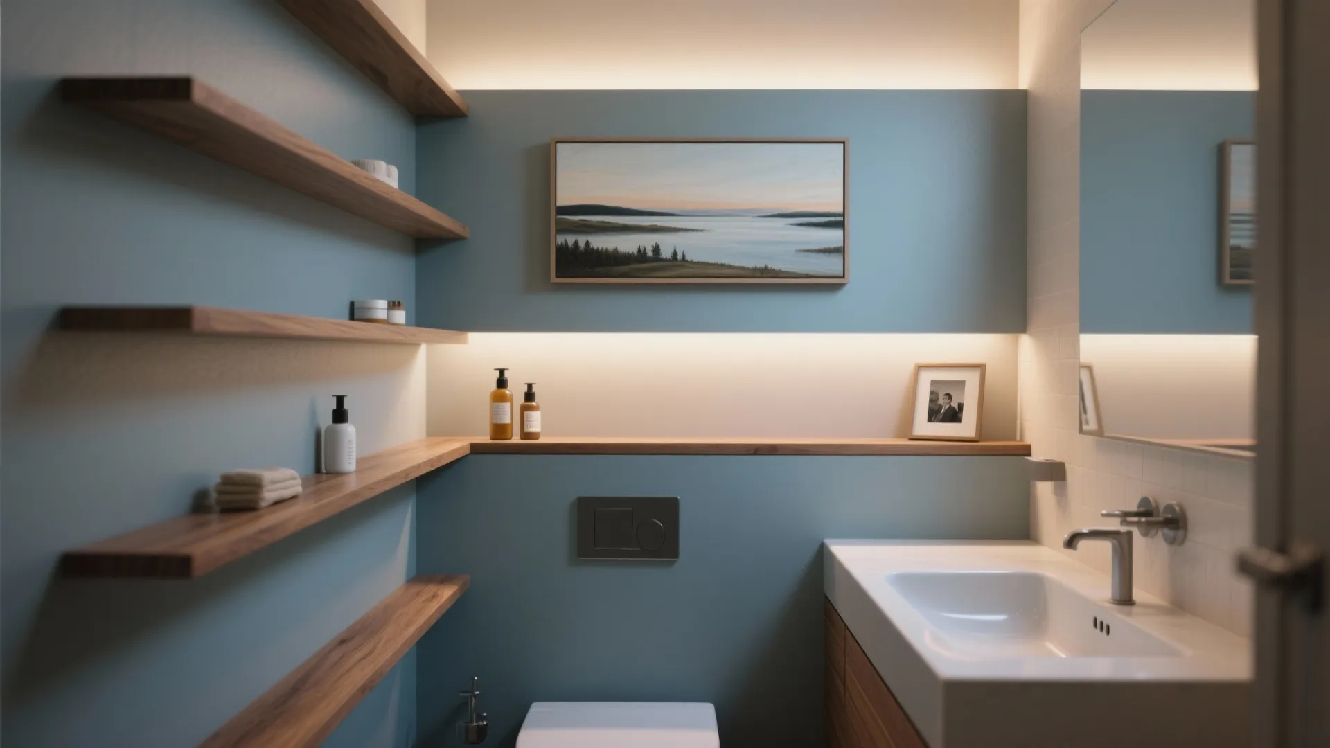 3. Use Narrow Shelving to Echo Painting Lines