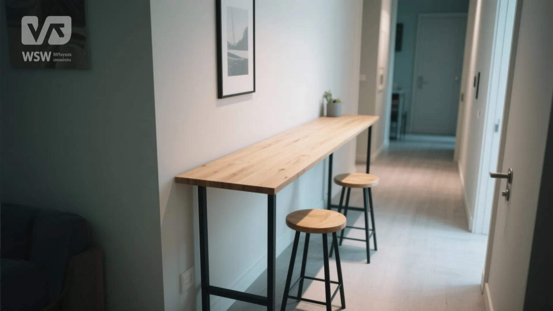 2. Narrow tall table against a wall for transit flow