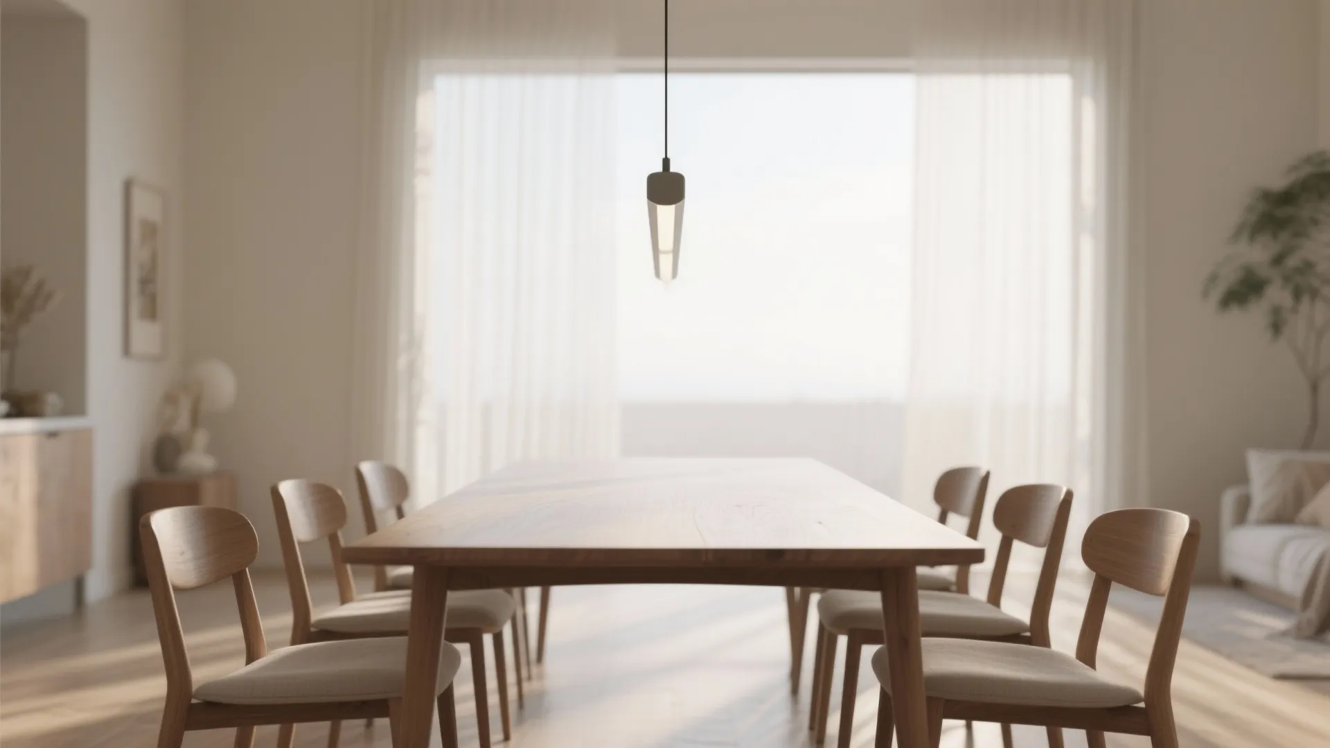 1. A slim linear pendant for narrow tables