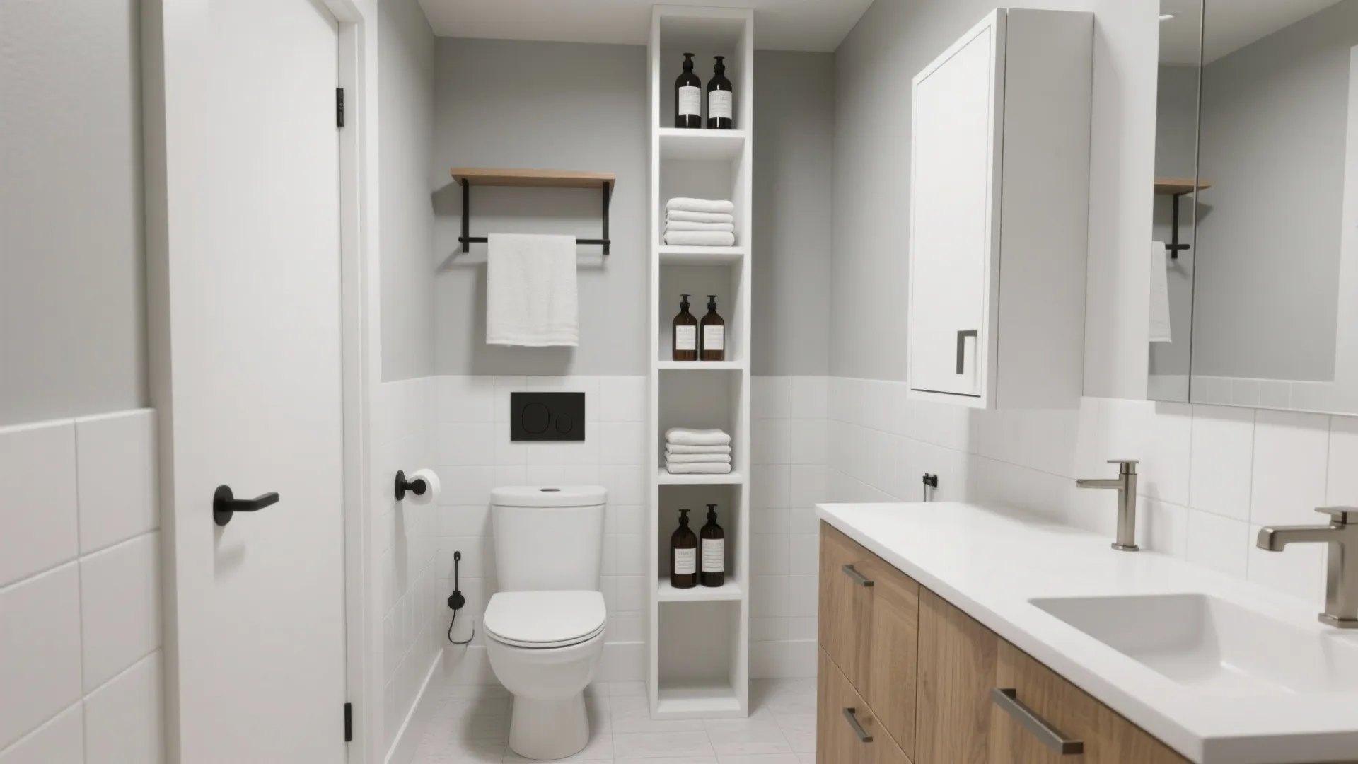 Narrow-Depth Tower and Over-the-Toilet Cabinet