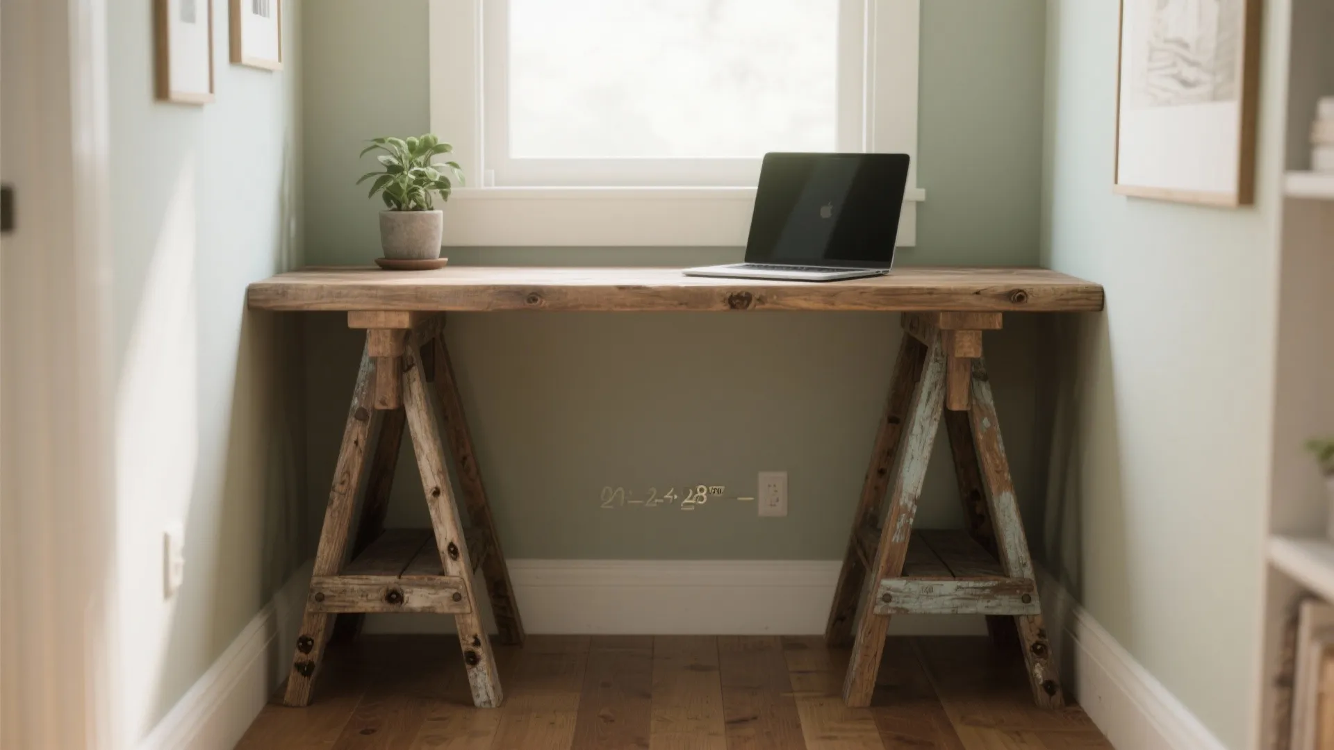 2. Narrow reclaimed-wood trestle desk
