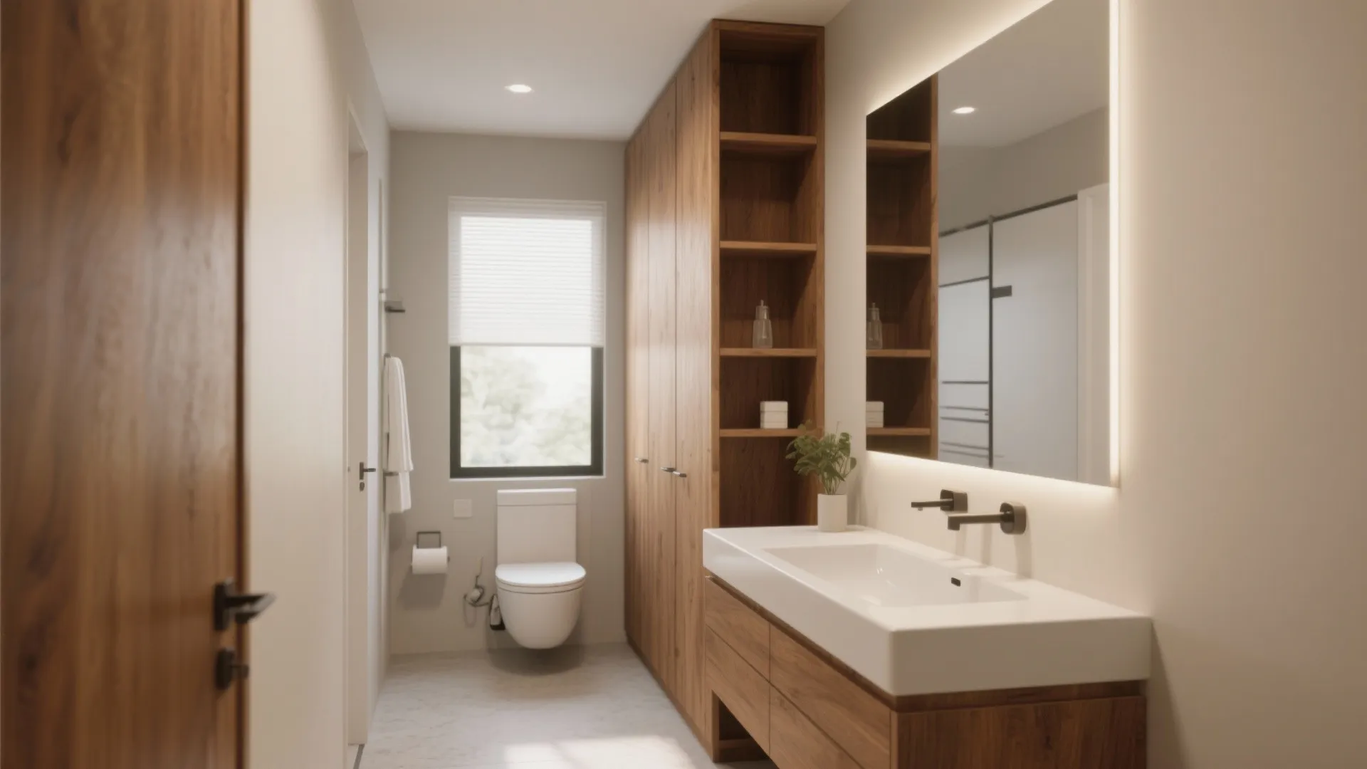 5. Narrow Vanity + Tall Storage