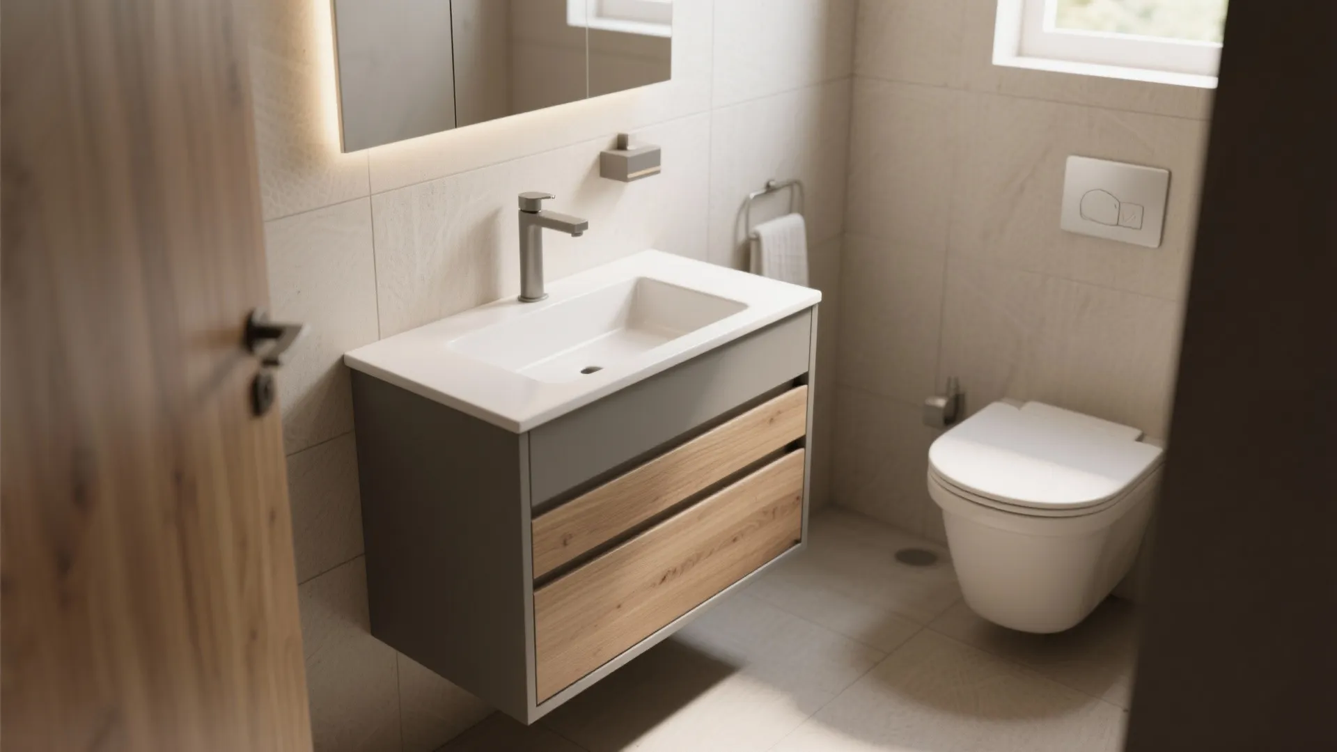 Narrow vanity with integrated storage