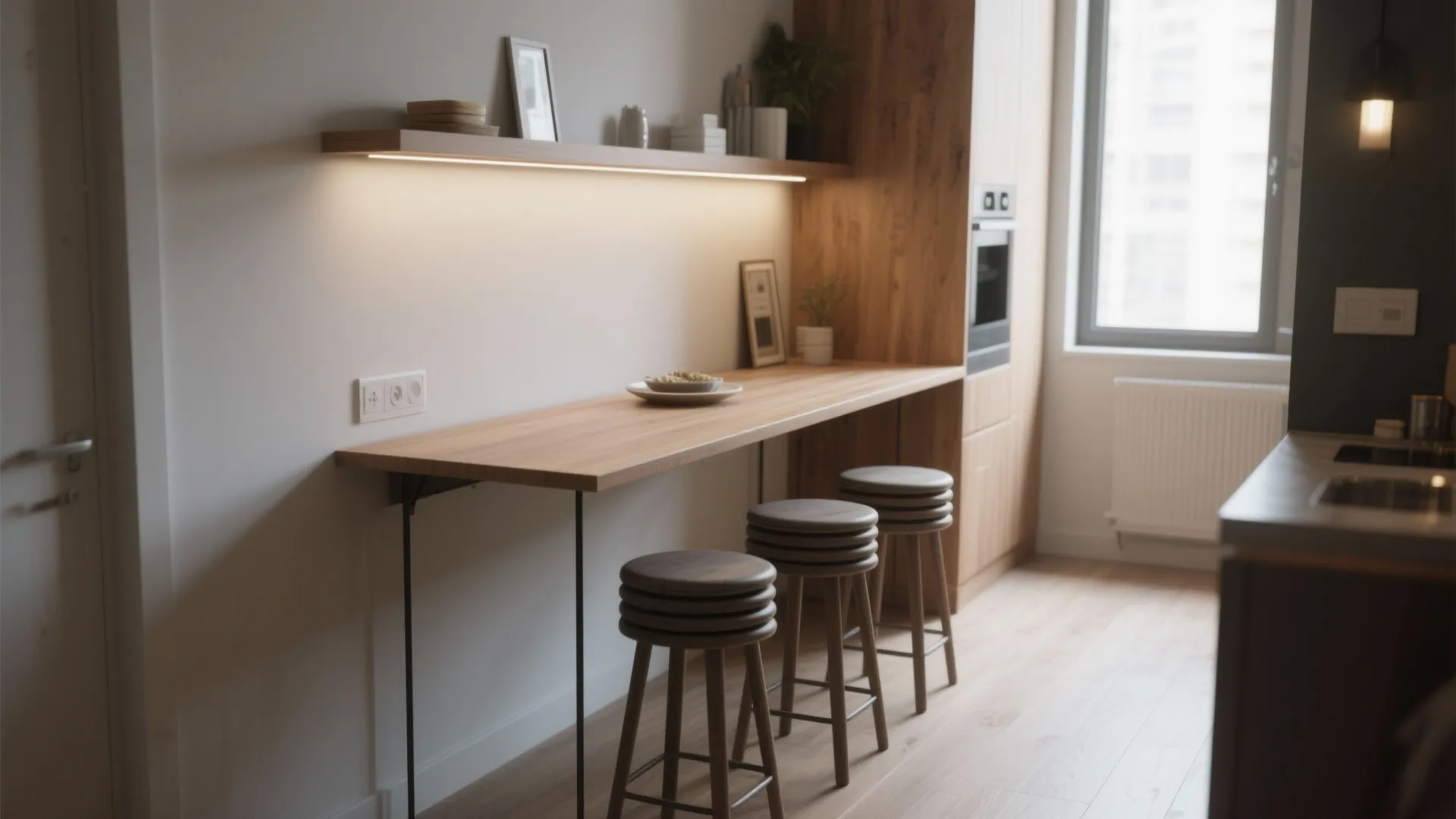 2. Narrow Rectangular Table Against a Wall