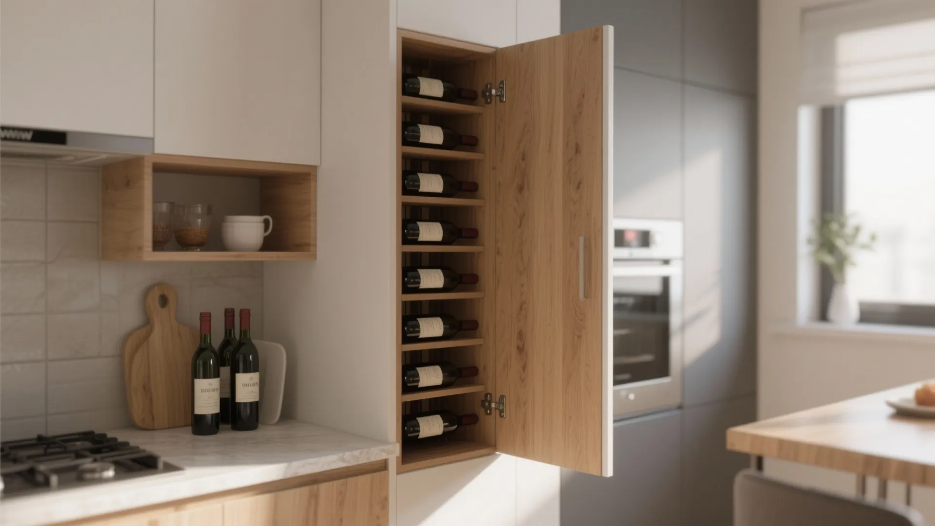 9. Narrow Cupboard with Built-In Wine Rack