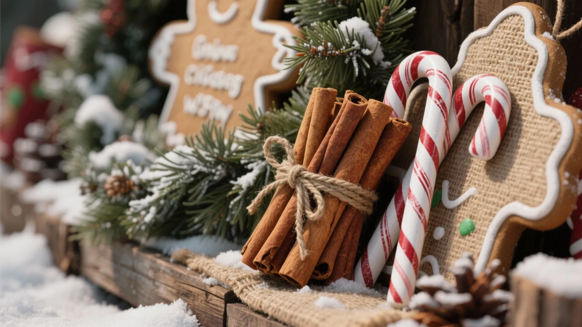 4. Natural accents: cinnamon sticks, evergreen swags and faux candy canes