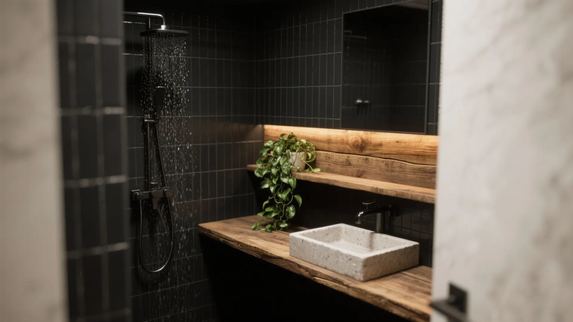 Contrast with Natural Elements: Wood, Stone, Plants