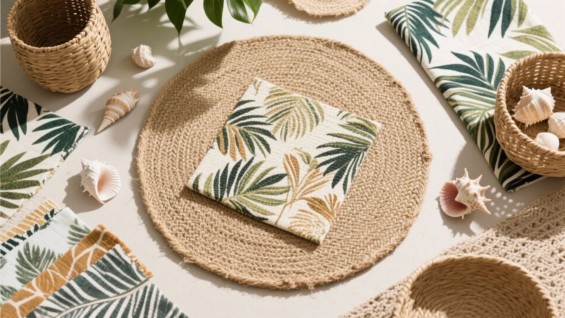 2. Natural Fiber Base with Tropical Accents