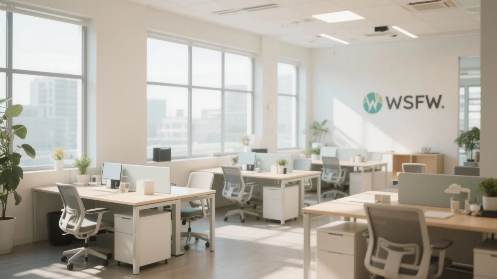 Staff room filled with natural sunlight through large windows