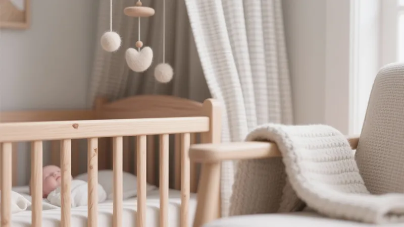 Serene Nursery Design with Natural Wood and Soft Textures