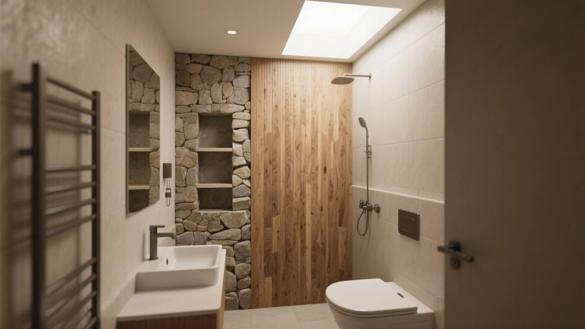 4. Natural materials: wood-look and stone accents