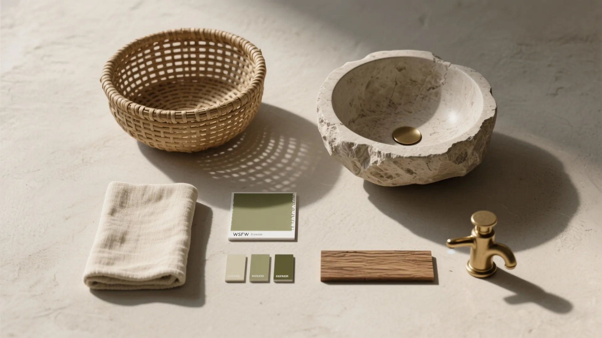 3. Natural Materials: Rattan, Stone, and Beige Linen