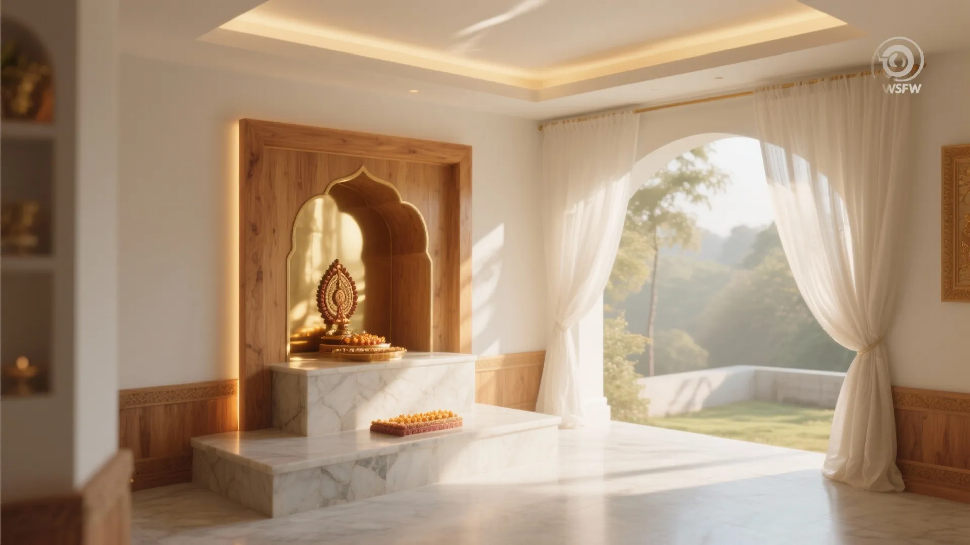 Natural Light Integration with Sheers and Reflective Finishes