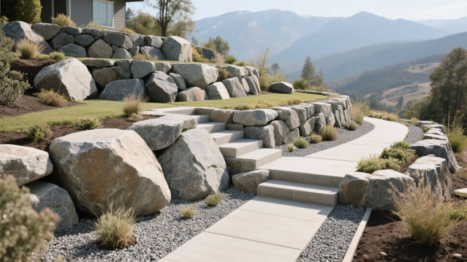 Natural Terraces with Mixed Boulder Sizes