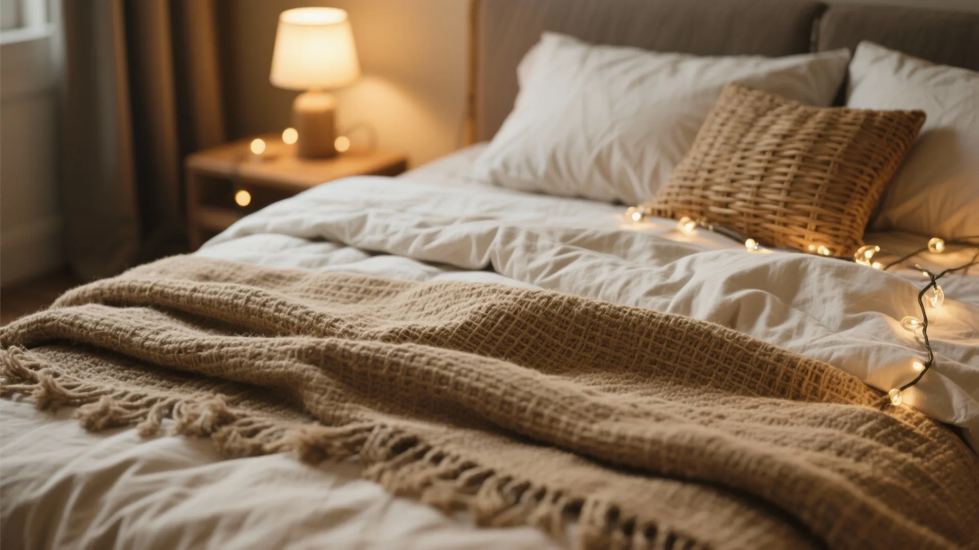 4. Layer natural textiles and soft lighting