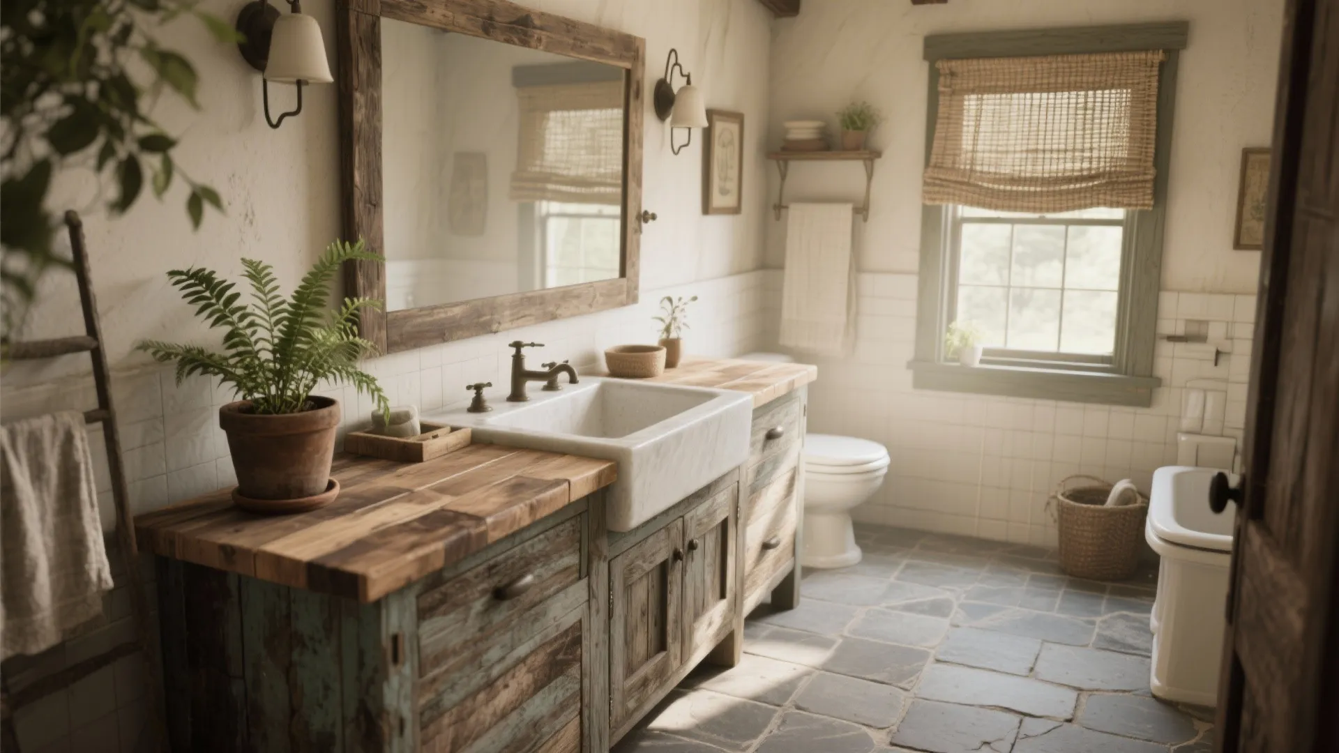 3. Natural textures: wood, stone and woven accents