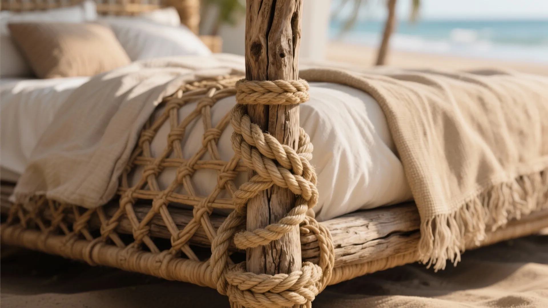 2. Natural Textures: Rope, Rattan, and Weathered Wood