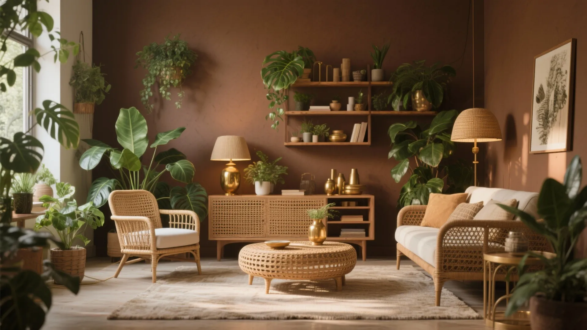 4. Nature Mix: Green Plants and Warm Metals