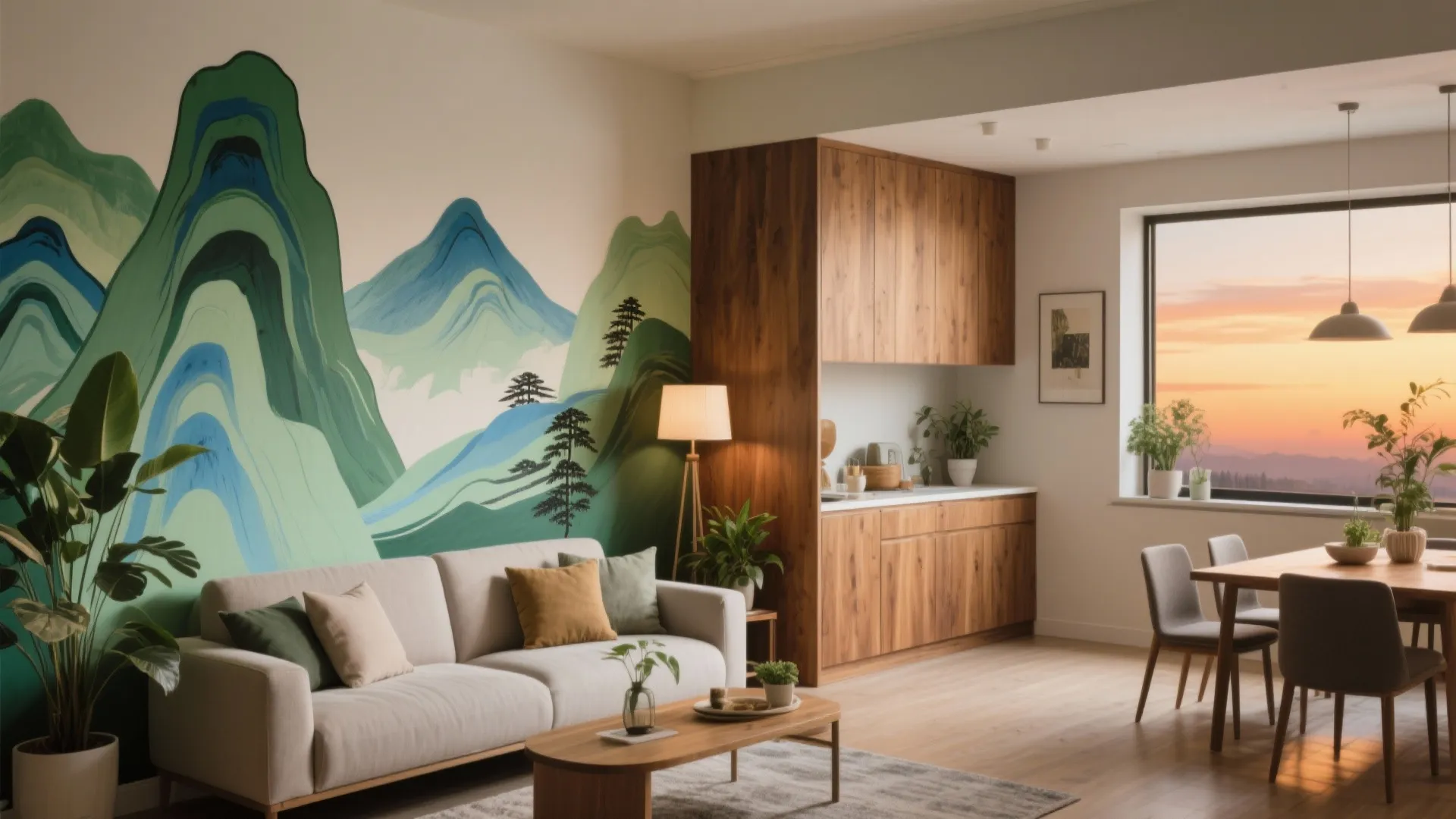 Mural Accent with Nature Motifs