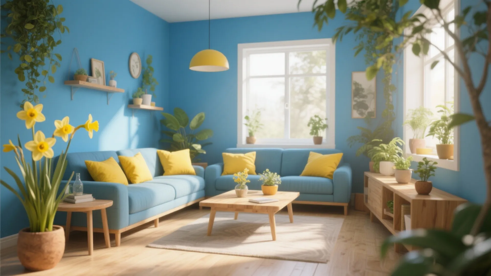 10. Nature-Inspired with Sky Blue and Daffodil Yellow