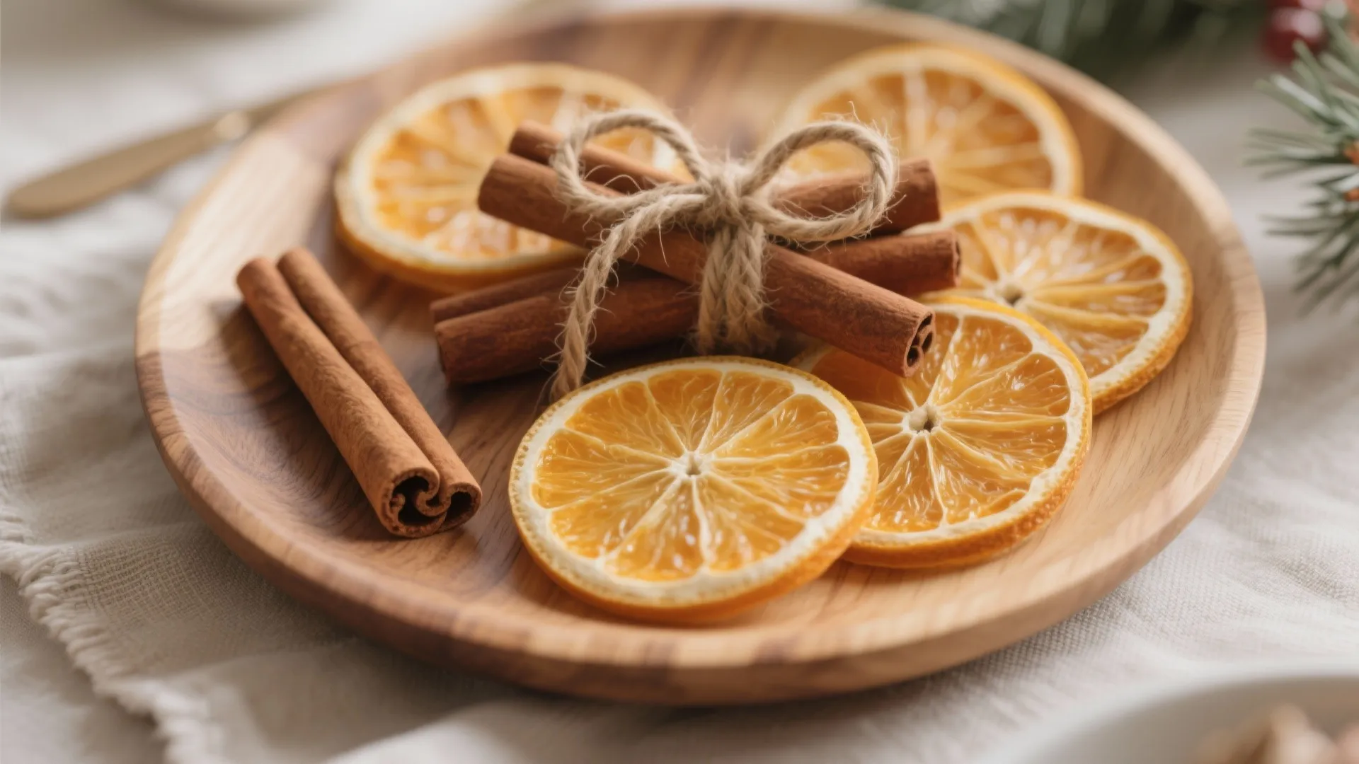Nature Notes: Wood Chargers, Dried Citrus, and Twine