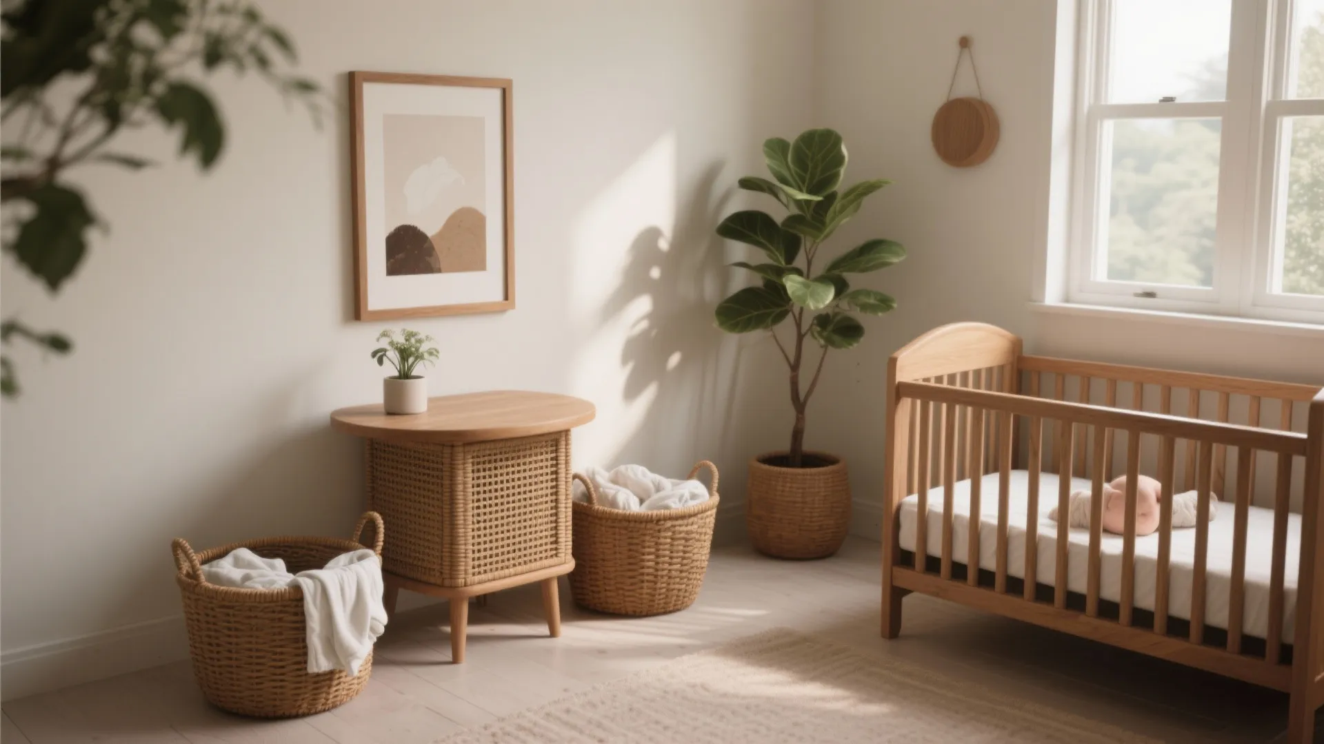 Nature Touches: Wood, Rattan, and Safe Greenery