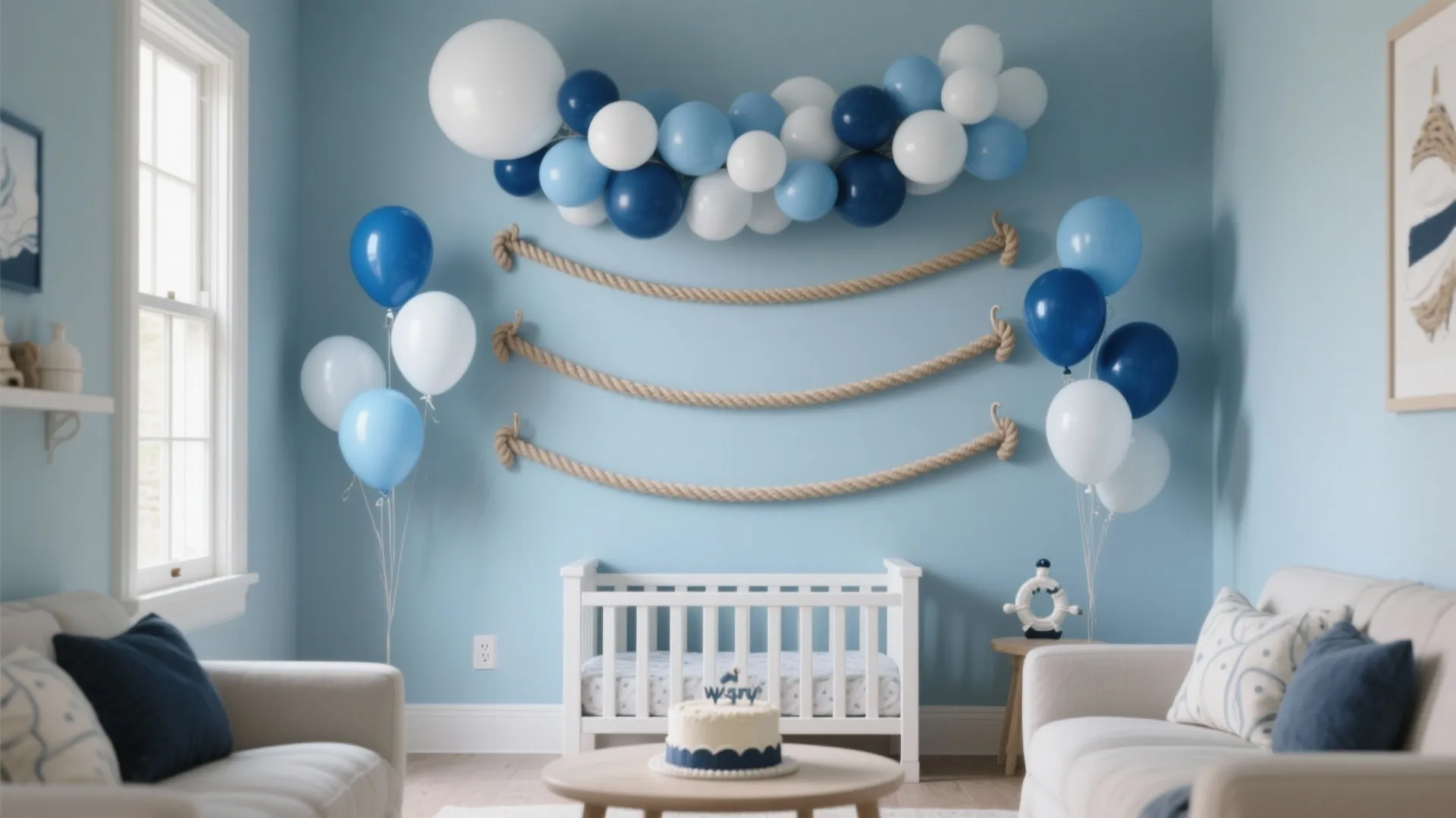 Nautical Blue-and-White Balloon Backdrop