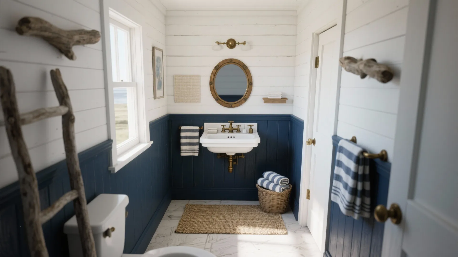 Nautical Decorating Ideas for Bathroom — 5 Fresh Nautical Looks: Sea-salty style for small bathrooms: five practical, budget-smart nautical ideas I use with clients