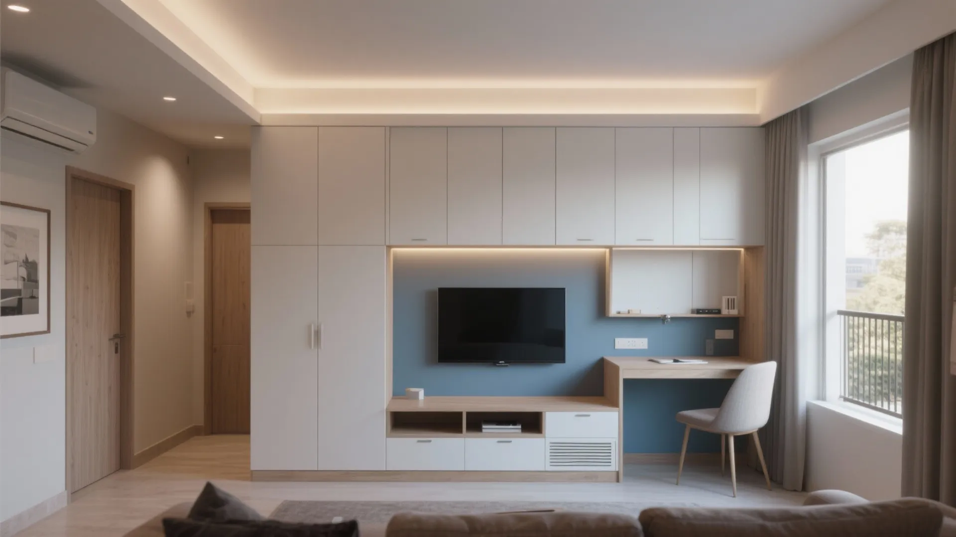 Minimalist storage wall that doubles as a living feature