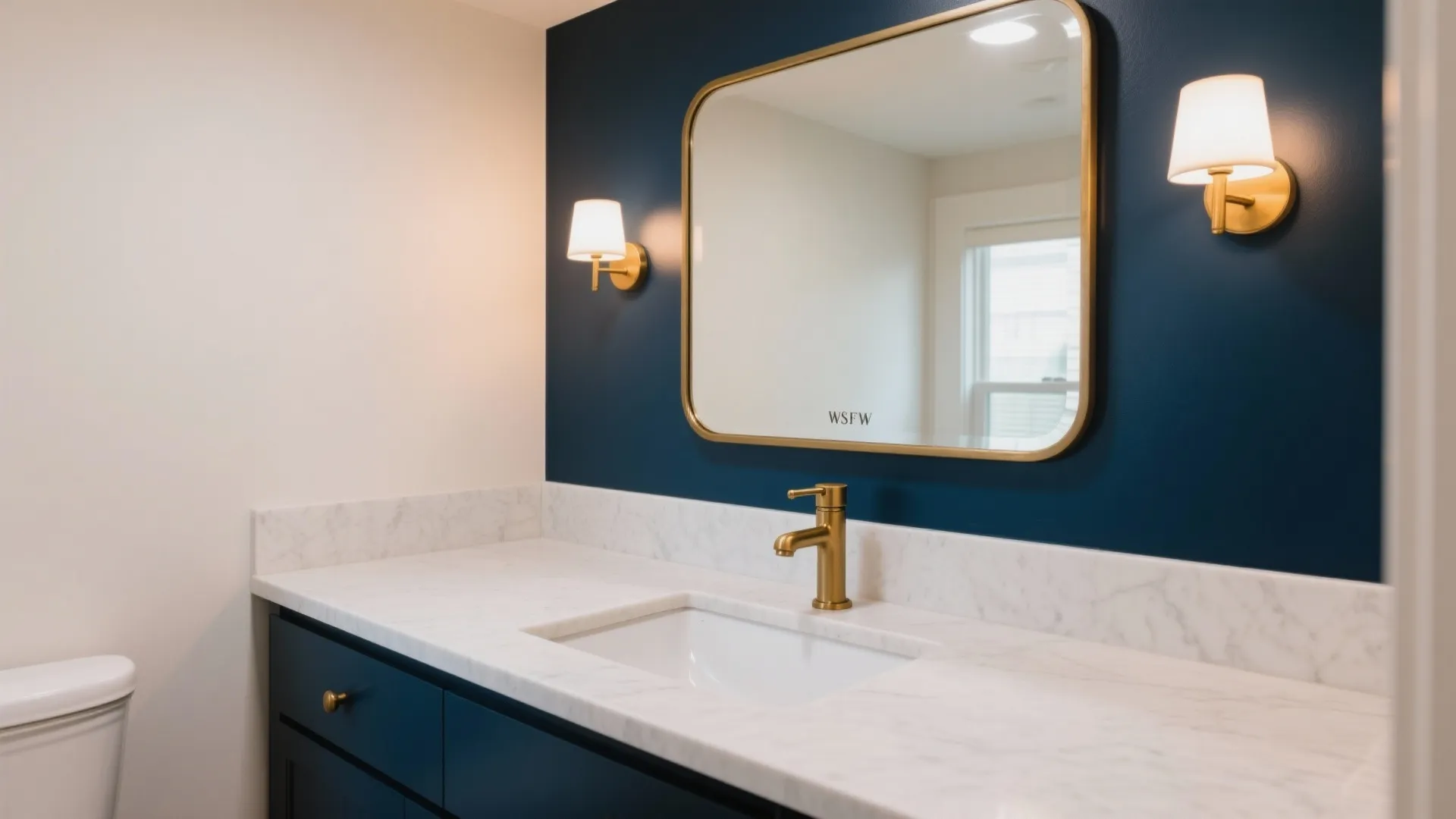 Bold Navy Vanity Accent Wall