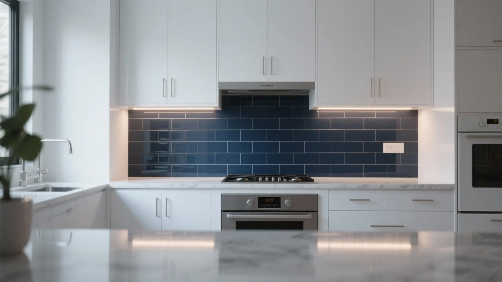 2. Navy Accent Backsplash for High Contrast