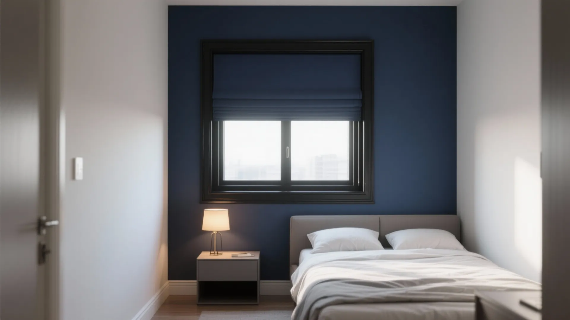 1. Deep Navy Accent Wall with Black Trim