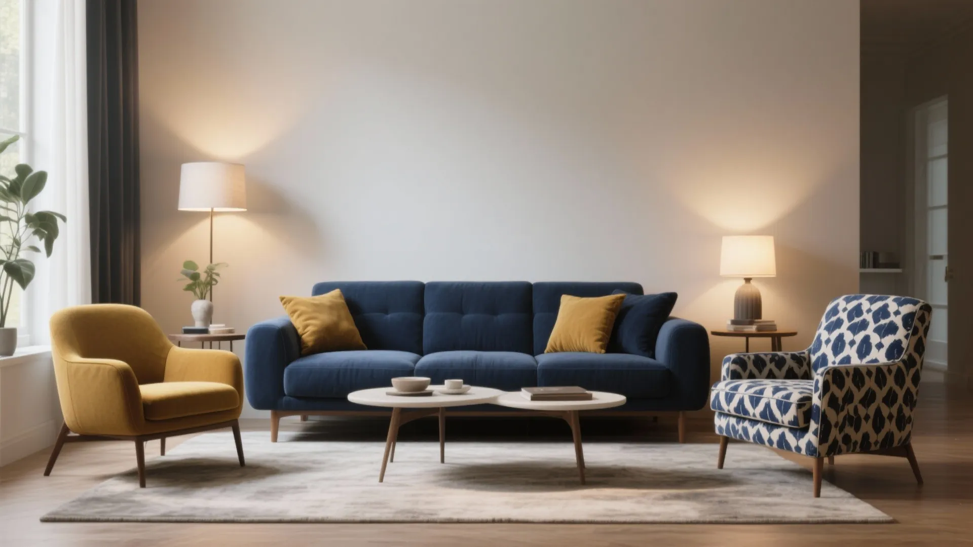 3. Add contrast with accent chairs or patterned upholstery