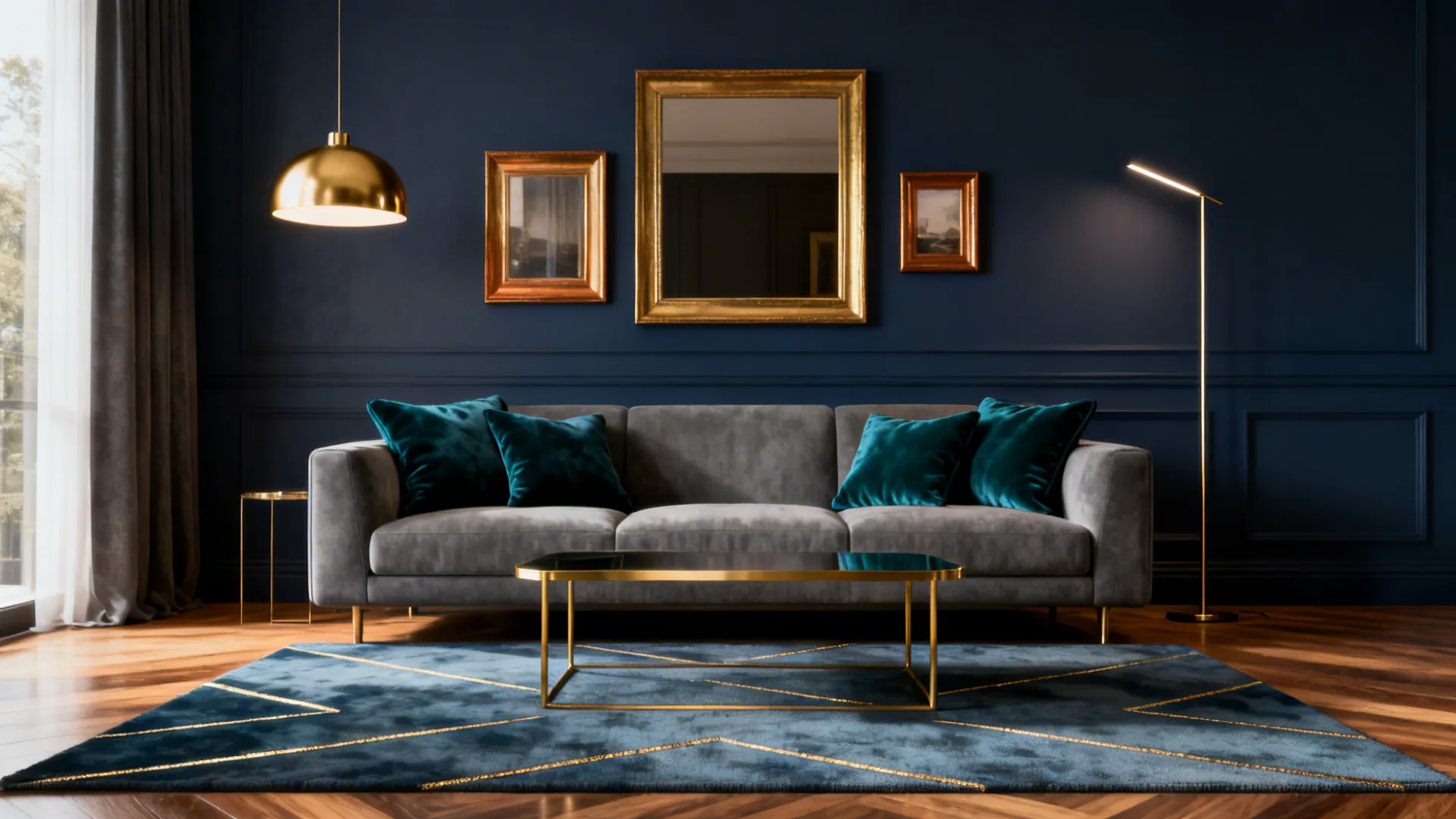 Blue, Gold & Grey Living Room Ideas
