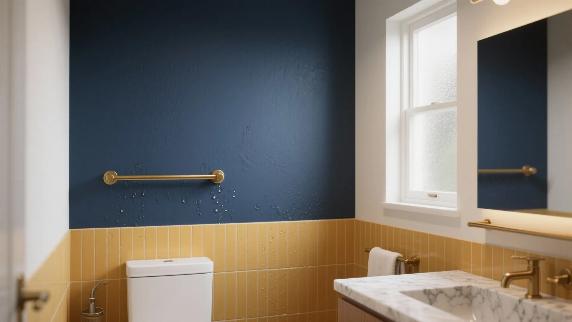 1. Sunny Accent Wall with Deep Navy