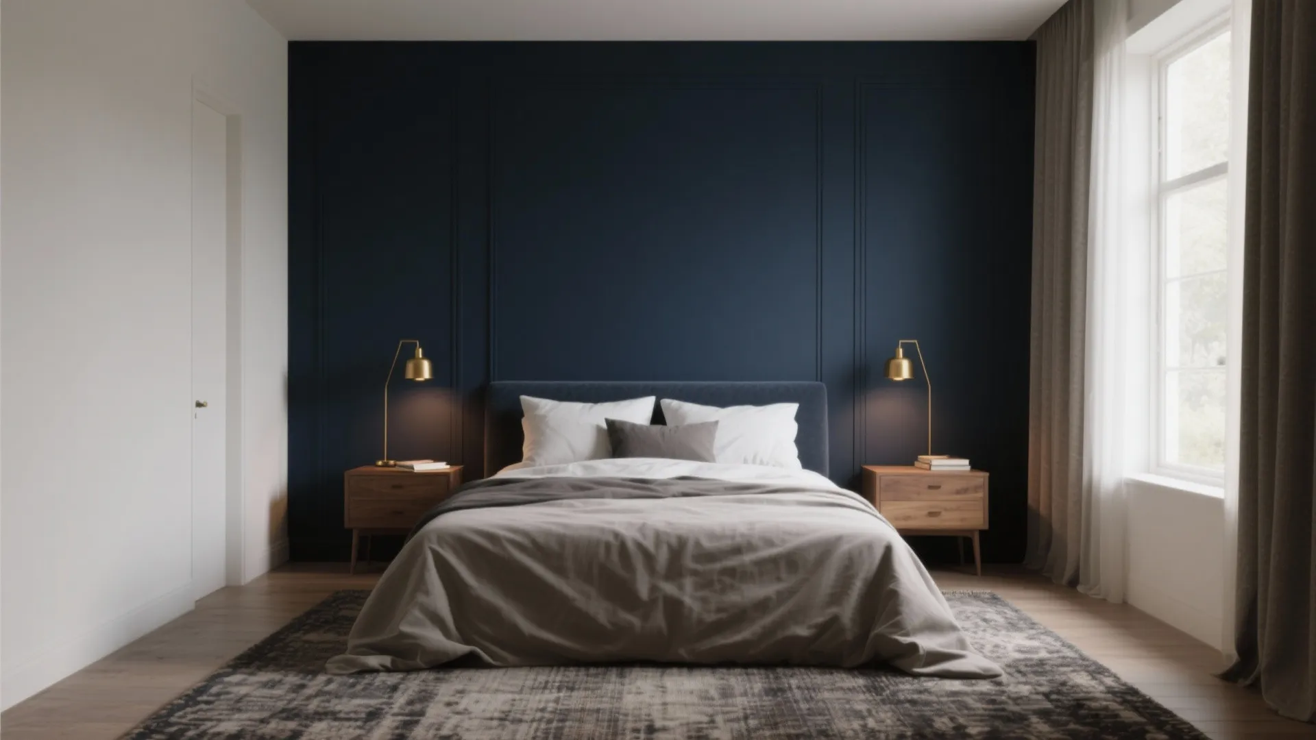 1. Moody Accent Wall: Deep Navy Behind the Bed