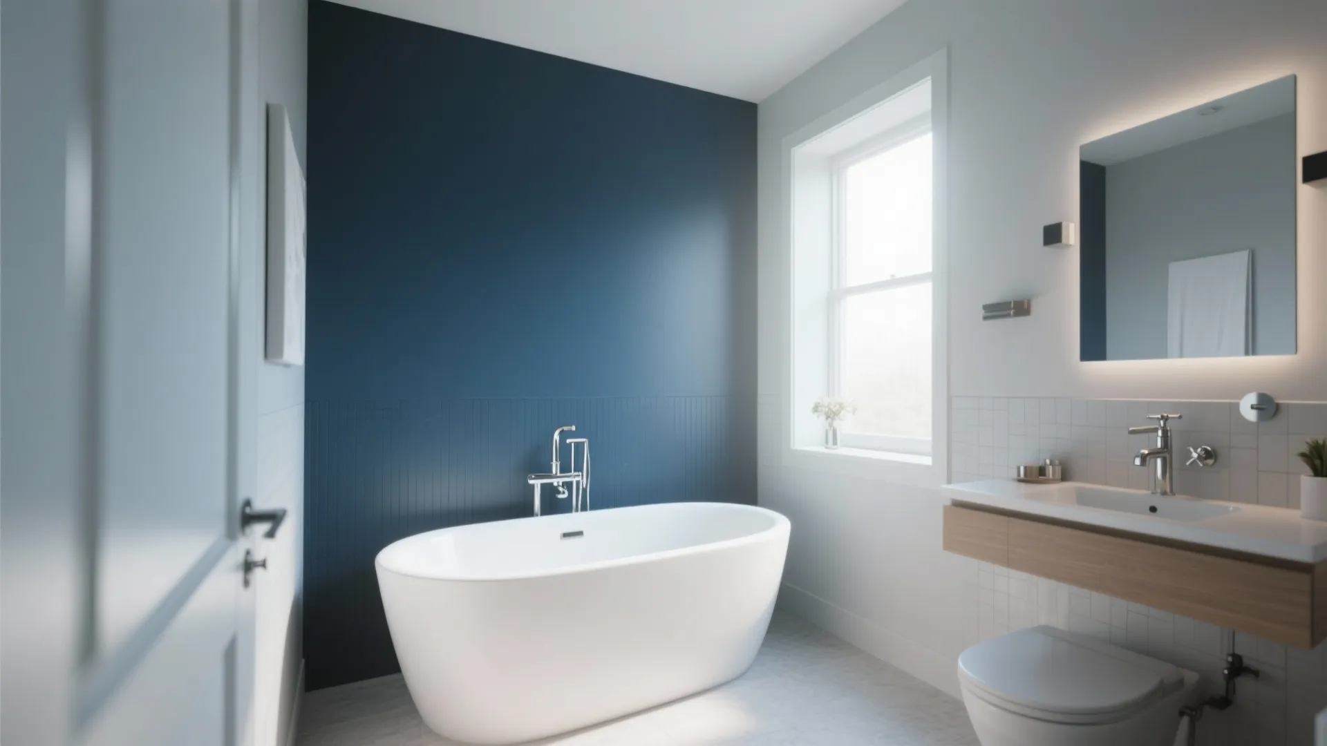3. Navy Accent Wall Behind the Tub