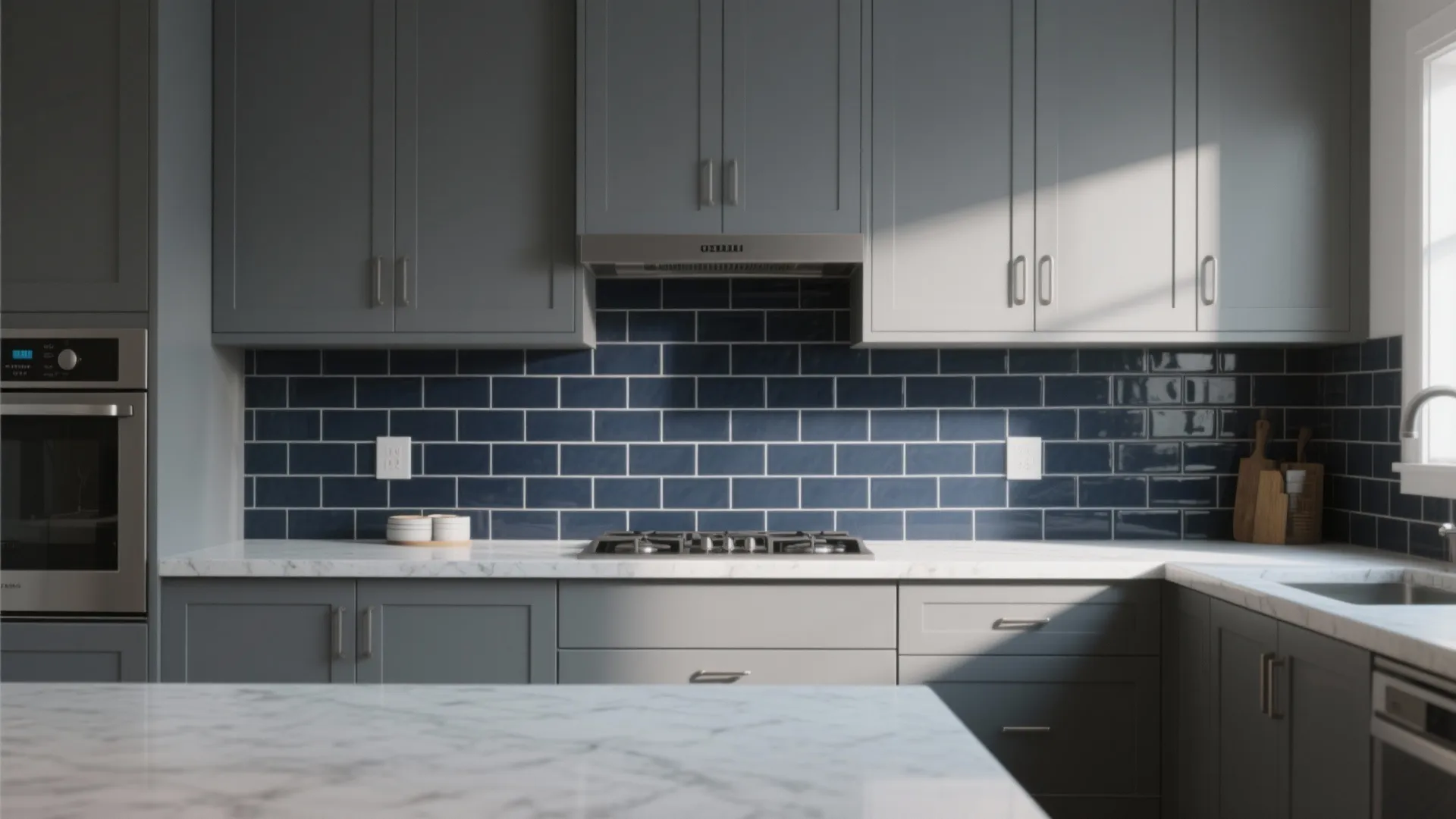 3. High-contrast backsplash to create depth