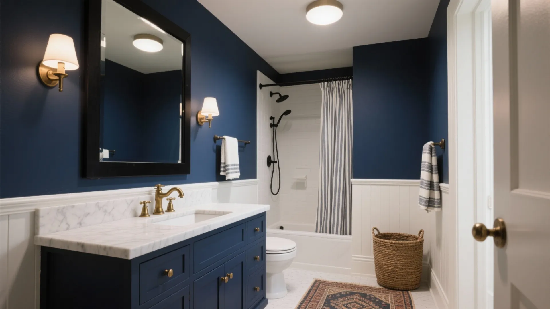 5 Navy Bathroom Decor Ideas That Actually Work: Bold, balanced, and small-space friendly navy bathroom decor from a designer who has painted a powder room too dark—so you don’t have to.