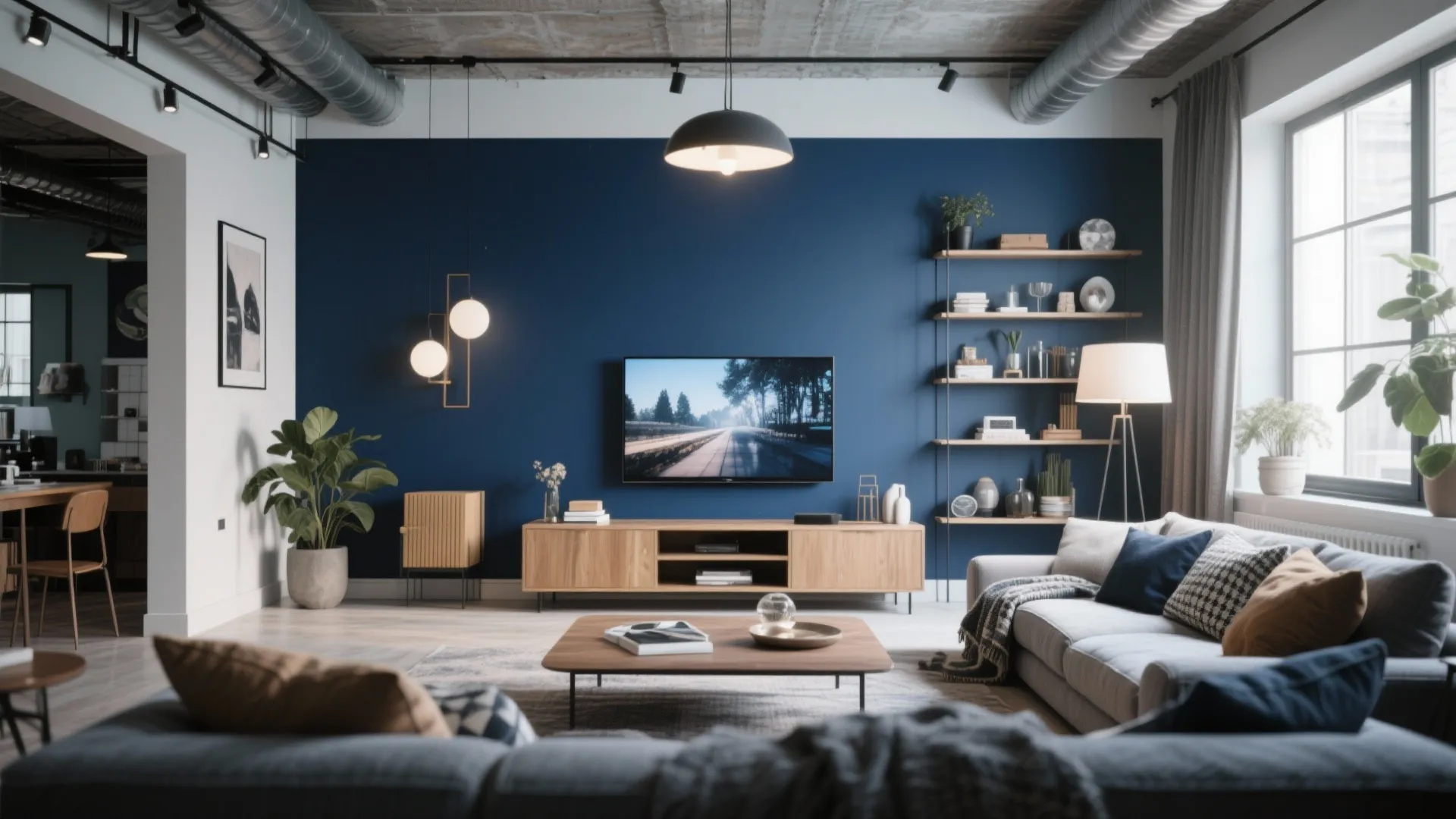 4. Navy Blue Accent Wall