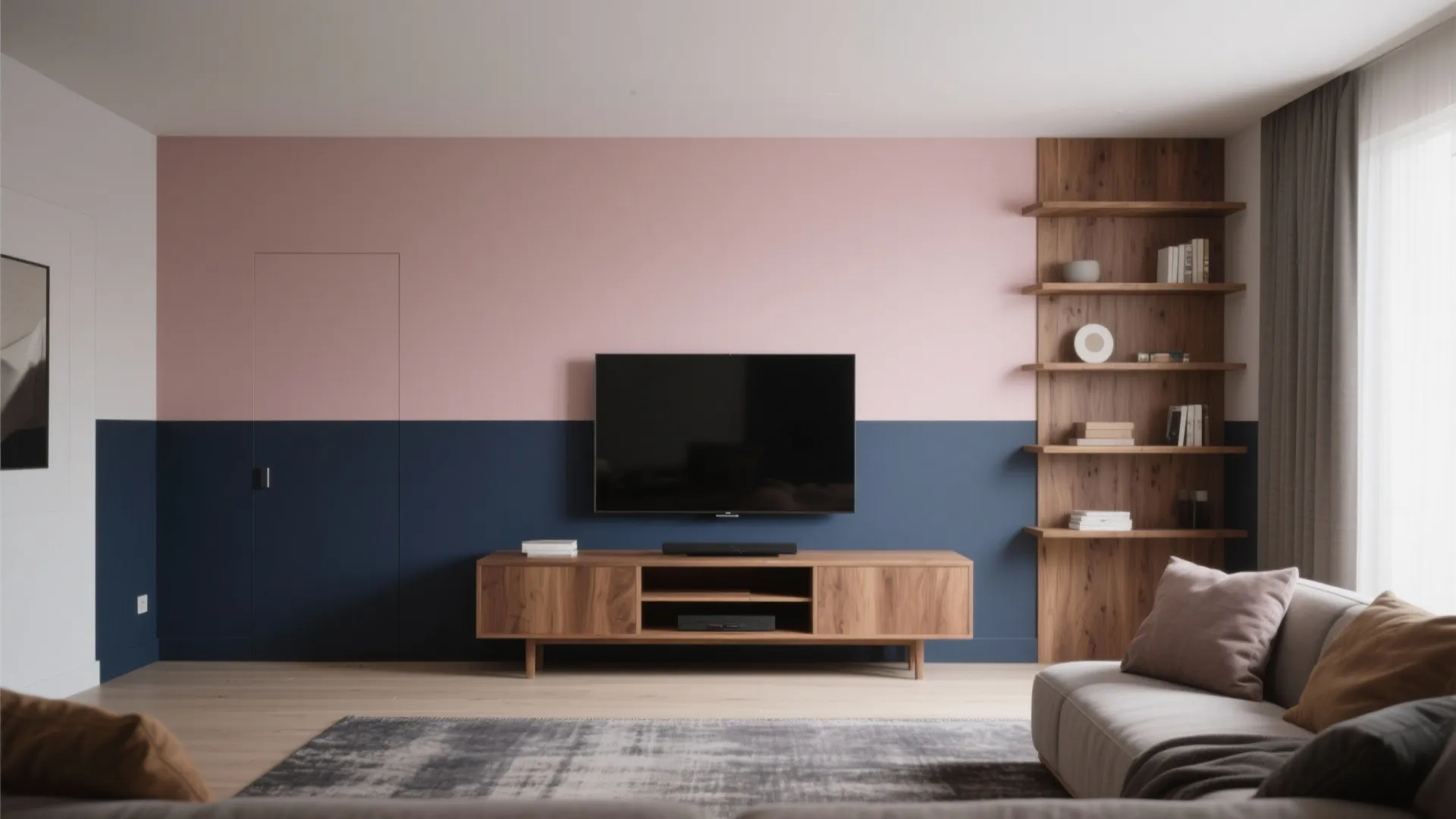 Navy, Blush & Warm Wood