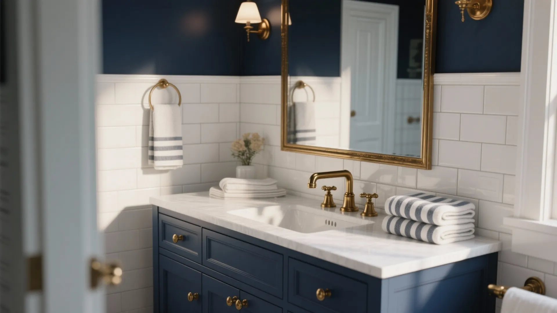 1) Classic Navy & White with Brass Accents