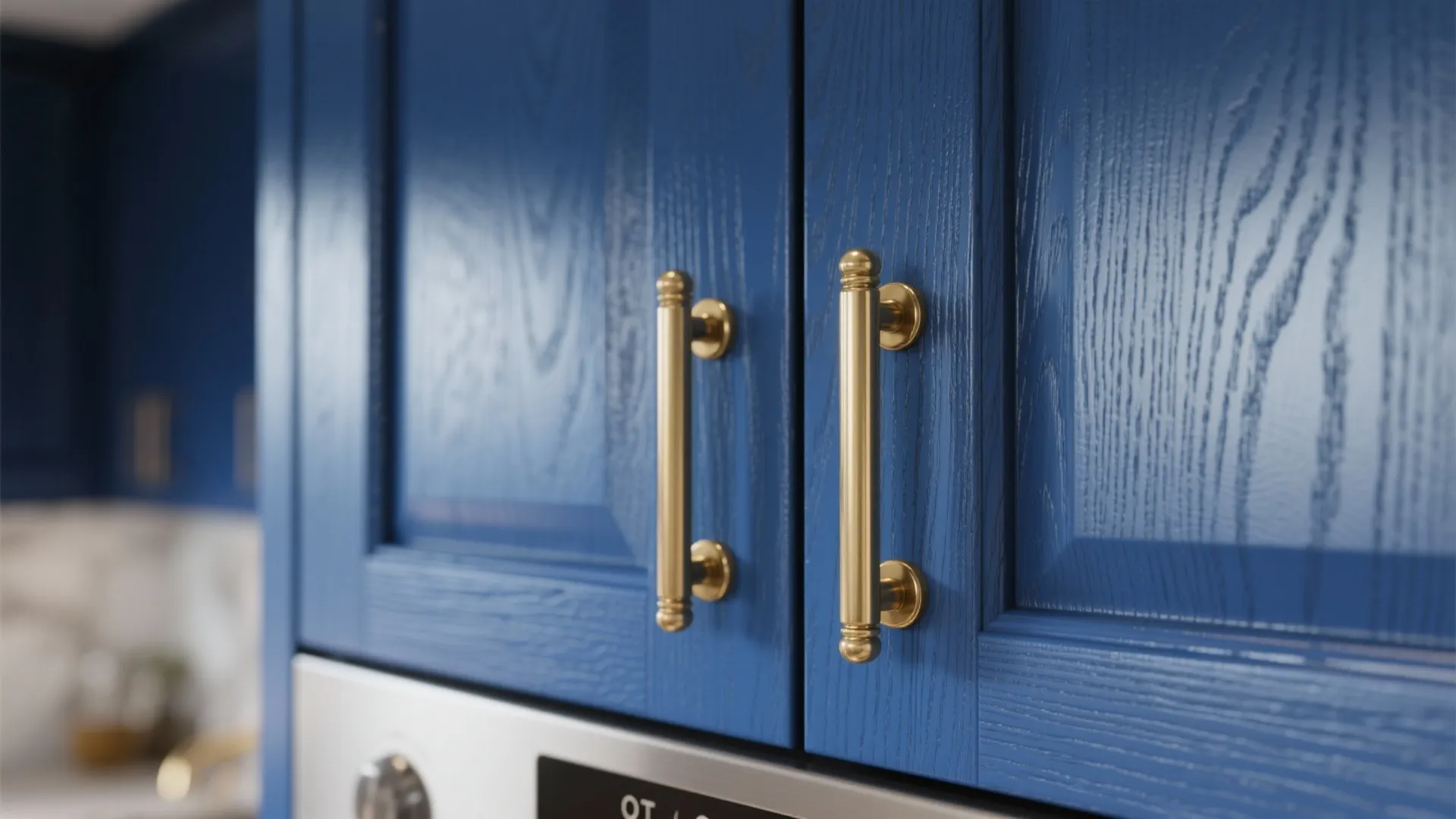 1. Navy Cabinets with Brass Handles